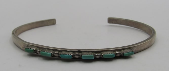 PETIT POINT TURQUOISE CUFF BRACELET STERLING SILVE