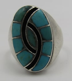 INLAY HUMMINGBIRD TURQUOISE RING STERLING SILVER