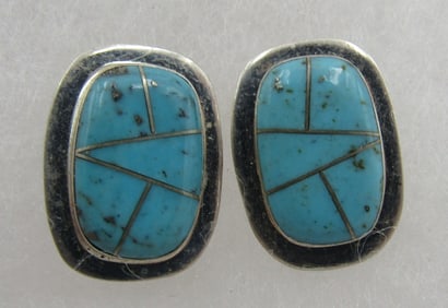 "VH" INLAY TURQUOISE EARRINGS STERLING SILVER