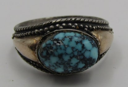 SPIDERWEB TURQUOISE RING GOLD & STERLING SILVER