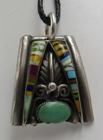 INLAY TURQUOISE NECKLACE PENDANT STERLING SILVER