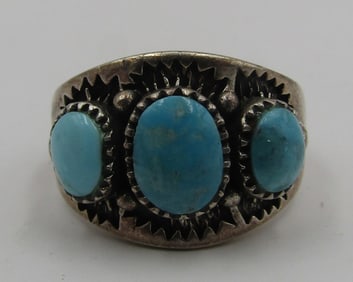 3 TURQUOISE RING STERLING SILVER SIZE 6 1/2
