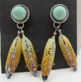 TURQUOISE FEATHER EARRINGS STERLING SILVER