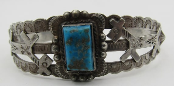 FRED HARVEY ERA TURQUOISE CUFF BRACELET STERLING