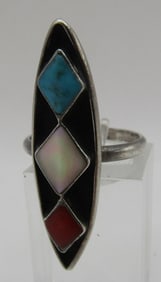 JIMMIE ETSATE INLAY RING STERLING SILVER ZUNI