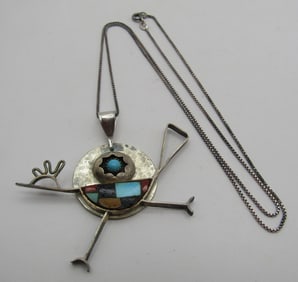 "Z" INLAY TURQUOISE PENDANT NECKLACE STERLING SILV