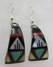 BOWANNIE ZUNI INLAY EARRINGS STERLING SILVER