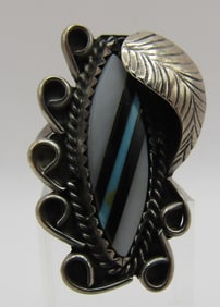 INLAY TURQUOISE MOP JET RING STERLING SILVER