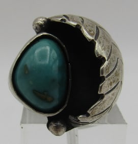 SIGNED "AS" TURQUOISE RING STERLING SILVER