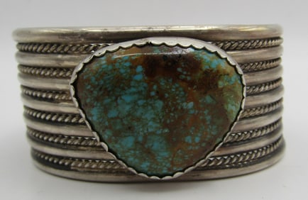64 GRAM TURQUOISE CUFF BRACELET STERLING SILVER