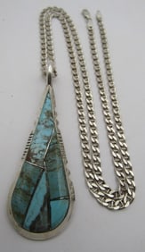 "BE" #8 TURQUOISE PENDANT NECKLACE STERLING SILVER