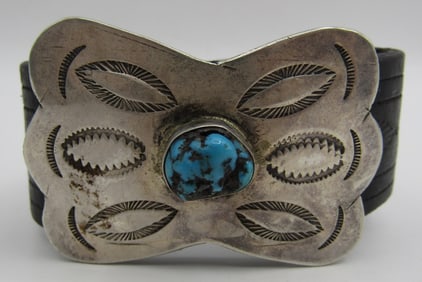 TURQUOISE STERLING BUTTERFLY & LEATHER BRACELET