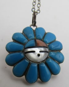 INLAY TURQUOISE SUNFACE NECKLACE STERLING SILVER