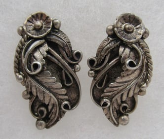 SIGNED "SC" SQUASHBLOSSOM EARRINGS STERLING SILVER