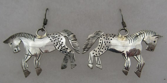 YAZZIE HAND STAMPED HORSE EARRINGS STERLING SILVER