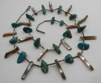 28"TURQUOISE SHELL STERLING SILVER NECKLACE NUGGET