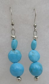 2" 6 TURQUOISE GEMSTONE EARRINGS STERLING SILVER
