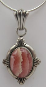 "QT" LANDSCAPE AGATE PENDANT NECKLACE STERLING SIL