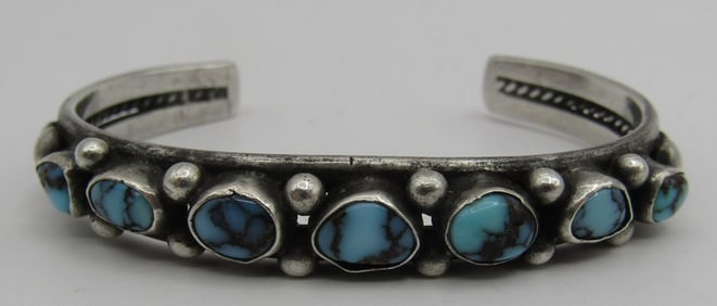 7 GEM TURQUOISE CUFF BRACELET STERLING SILVER
