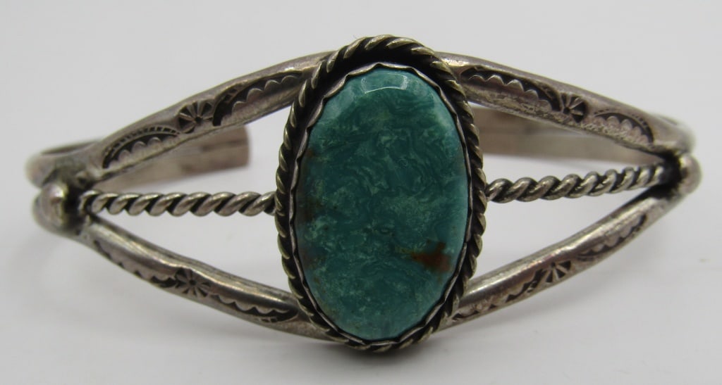 "T" TURQUOISE CUFF BRACELET STERLING SILVER (1 of 4)