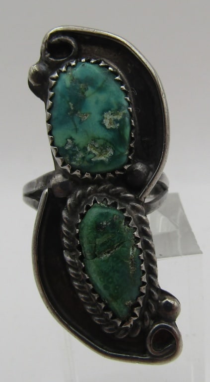VERY OLD NATURAL TURQUOISE RING STERLING SILVER (1 of 4)