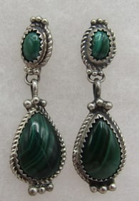 "SS" MALACHITE EARRINGS STERLING SILVER
