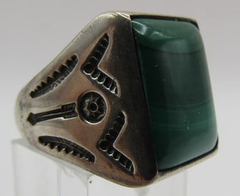 FRED HARVEY ERA MALACHITE RING STERLING SILVER