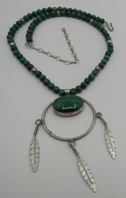 "CJ" MALACHITE BEAD 22" NECKLACE STERLING SILVER