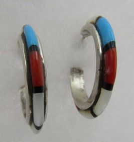 PANTEAH INLAY CORAL TURQUOISE EARRINGS STERLING