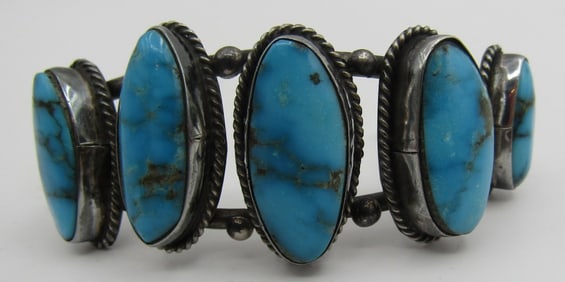 GEM 5 TURQUOISE CUFF BRACELET STERLING SILVER