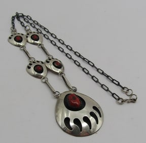 "SJ" CORAL BEAR CLAW PAW NECKLACE STERLING SILVER