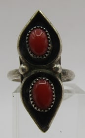 MEDITERRANIAN RED CORAL RING STERLING SILVER
