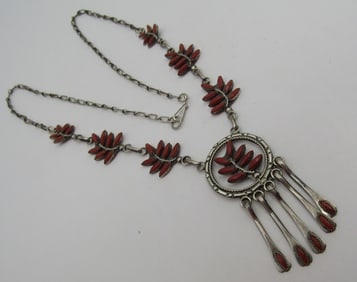 EUSTACE PETIT POINT CORAL NECKLACE STERLING SILVER