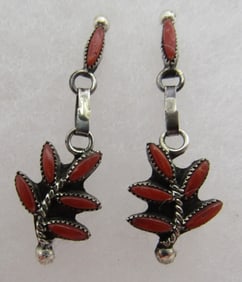 EUSTACE PETIT POINT CORAL EARRINGS STERLING SILVER