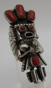 LARGE SMALLCANYON CORAL KACHINA RING STERLING SIZ8