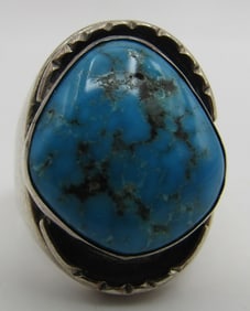 28GRAM HUGE TURQUOISE RING STERLING SILVER SIZE 12
