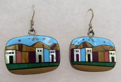 "CV" MICROMOSAIC INLAY EARRINGS STERLING SILVER