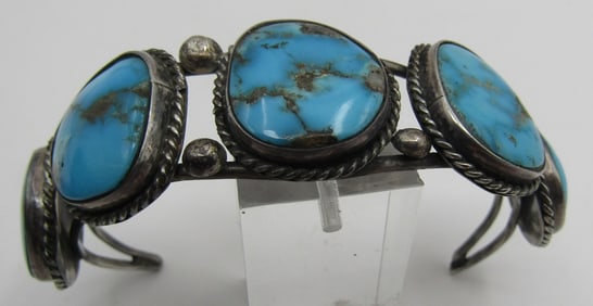5 GEM TURQUOISE CUFF BRACELET STERLING SILVER