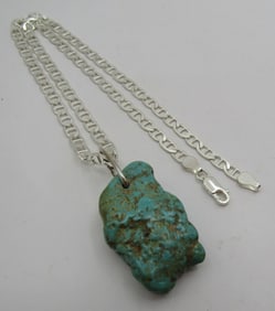 TURQUOISE NUGGET PENDANT STERLING SILVER NECKLACE