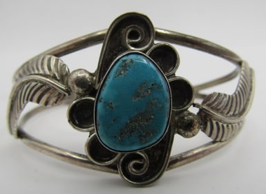 D&J CLARK TURQUOISE CUFF BRACELET STERLING SILVER