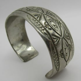 "W" ETSITTY HAND STAMPED CUFF BRACELET STERLING