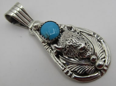 HENRY ATTAKAI TURQUOISE PENDANT NECKLACE STERLING