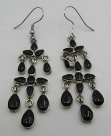2.75""NW" ONYX CHANDELIER EARRINGS STERLING SILVER