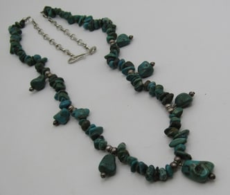 TURQUOISE NUGGET NECKLACE STERLING SILVER