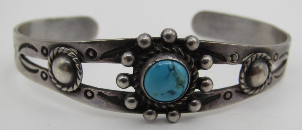 FRED HARVEY ERA TURQUOISE CUFF BRACELET STERLING (1 of 7)