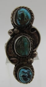 VERY OLD NATURAL TURQUOISE RING STERLING SILVER