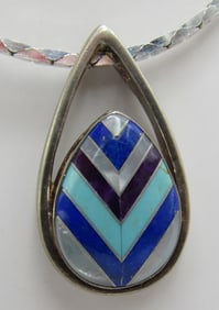 INLAY TURQUOISE PENDANT NECKLACE STERLING SILVER