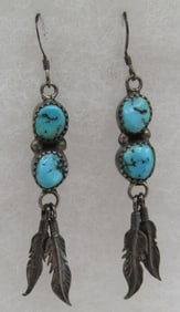 2.4" TURQUOISE FEATHER EARRINGS STERLING SILVER