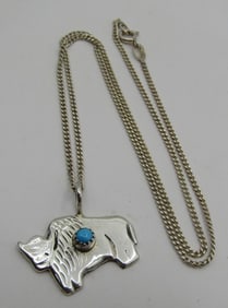 BUFFALO TURQUOISE PENDANT NECKLACE STERLING SILVER