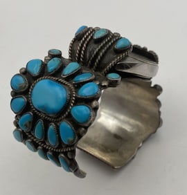 VMB STERLING NAVAJO TURQUOISE CLUSTER BRACELET